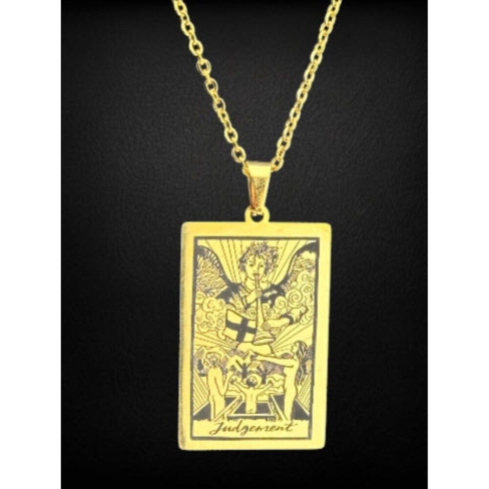 Judgement Tarot Card Necklace Gold Plated Stainless Steel Chain Handmade 18"